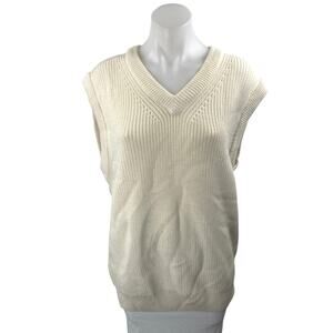 Zara Women's Cream Wool Short Drop Sleeve V Neck Knit Vest Sweater Top Size M